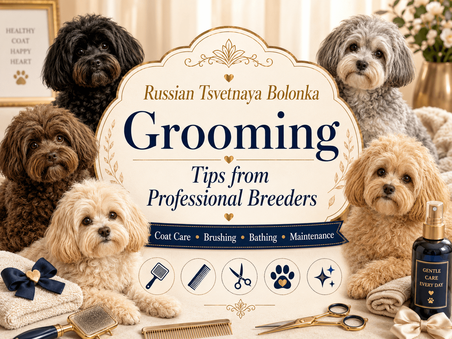 Professional Russian Tsvetnaya Bolonka grooming tips illustration