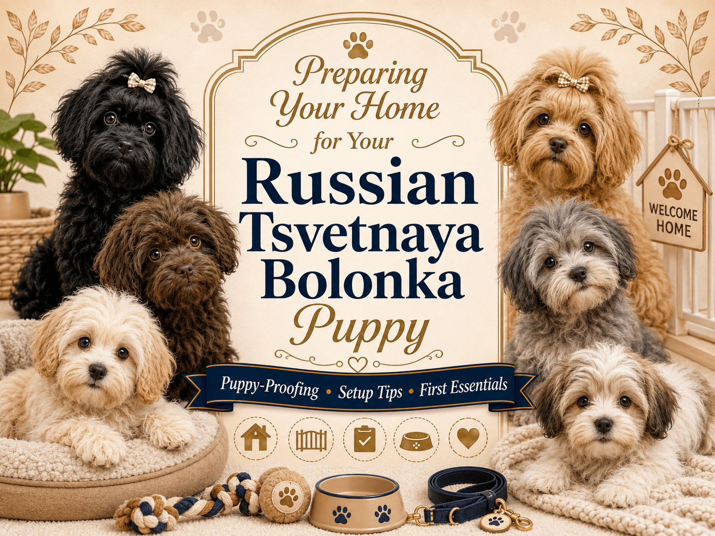 Preparing home for Russian Tsvetnaya Bolonka puppy illustration
